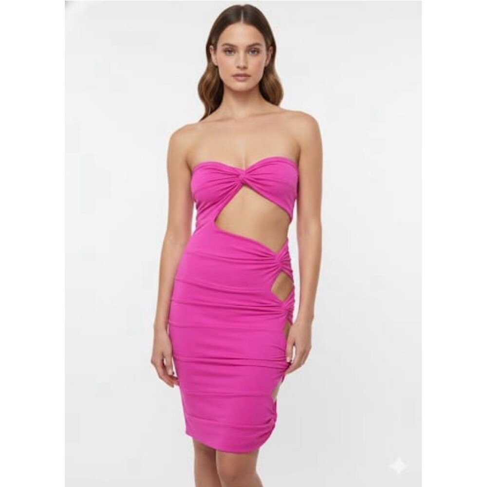 Fashion Nova Vibrant Pink Strapless Dress(V7)